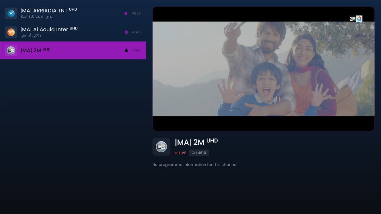 Live TV: the channel list with a channel previewing beside it